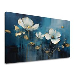 Bezvremenska elegancija na platnu Plava apstrakcija sa zlatnim akcentima 40k60 cm