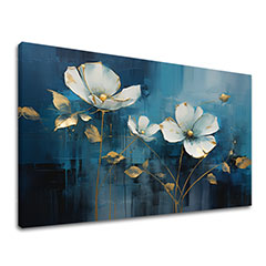 Bezvremenska elegancija na platnu Plava apstrakcija sa zlatnim akcentima | 60x90 cm