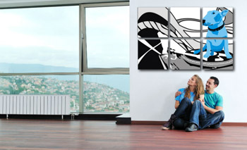 Ručno oslikana POP art slika Pas i di-džejevi, 6 delova | različite veličine