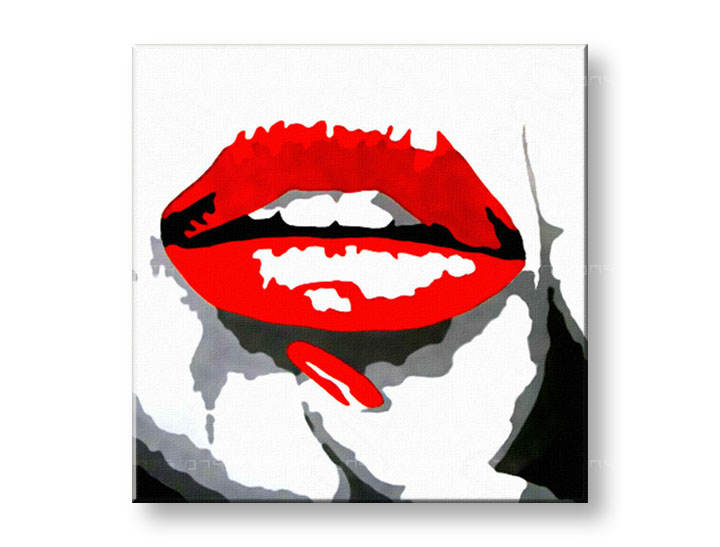 Ručno slikane slike na platnu Pop Art RED LIPS 