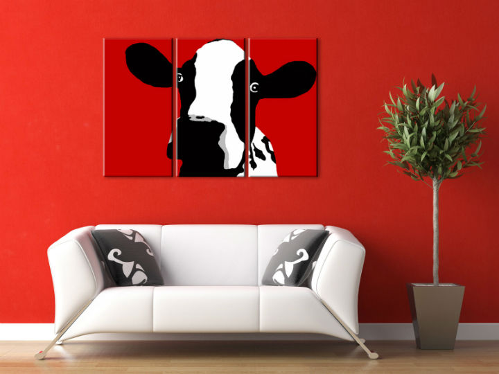 Ručno slikane slike na platnu Pop Art Cow 3-delne 