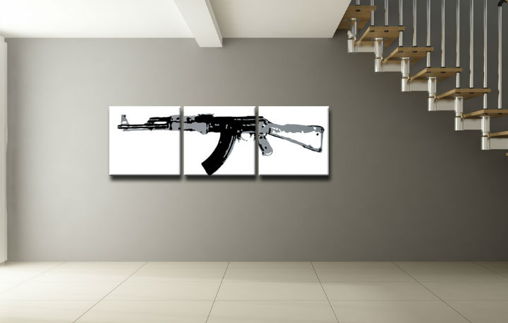 Ručno slikane slike na platnu Pop Art Kalashnikov 3-delne 