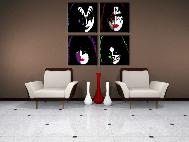 Ručno slikane slike na platnu Pop Art Kiss 4-delne
